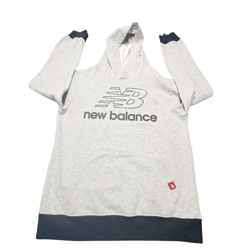New Balance Boys XL 18/20 Gray Navy Blue Logo Pullover Hoodie Sweatshirt